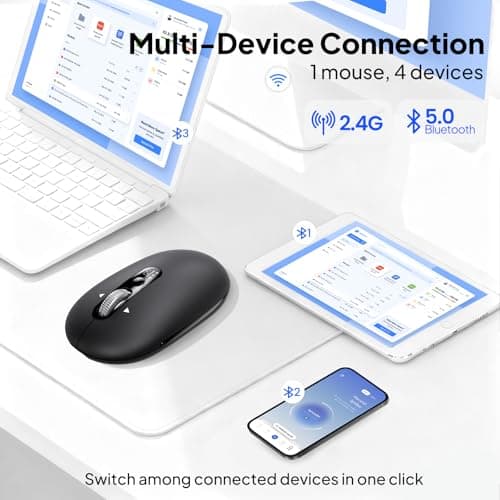 Wireless Bluetooth Mouse,USB+BT×2,Slim Pebble Multi Device Small Travel Mice,Metal 4 Way Super Scrolling,± 3000 DPI,8 Buttons,Quiet,Portable,Long Battery for Laptop,Computer,Tablet,Mac,iPad,PC,Phone - Thumbnail 2