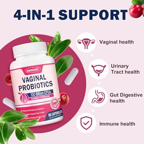 ZEBORA Vaginal Probiotics for Women 100 Billion CFUs, Probiotic for Digestive Health & Vaginal pH Balance & Urinary Tract Health, with Organic Cranberry & Prebiotics, 90 Veggie Capsules - Thumbnail 2