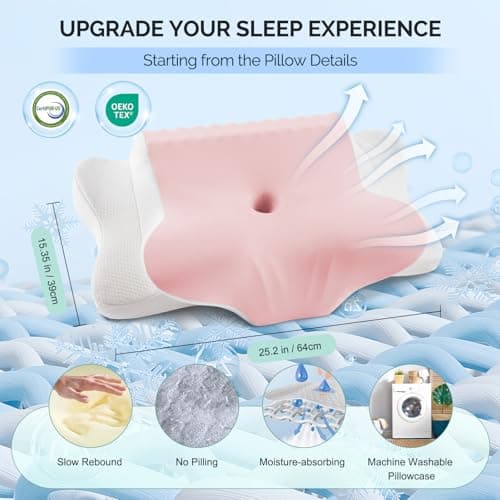 Camping Pillow Memory Foam Pillows,Cooling Ergonomic Dual-Sided Orthopedic Neck Cervical Pillow with Ice Silk Pillowcase, Breathable Contour Pillow for Travel, Side, Back, Stomach Sleepers - Thumbnail 3