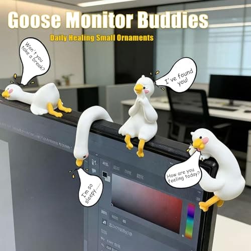 JOZRTOR Funny Resin Desk Goose Decor 4 PCS, Mini Cute Goose Figurines for Computer Monitor, Car Dashboard and Rearview Mirror, Office Desk, Photo Frame Decorations Accessories & Housewarming Gifts - Thumbnail 4