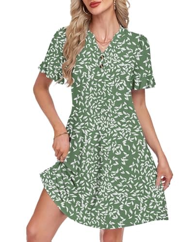 MOLERANI Spring Dresses Summer Church Dress Ruffle Short Sleeve Women's Sundress with Pockets Lightweight Elegant Classy Cruise Resort Wear 2026​, Flyleaf Olive, L - Image 1