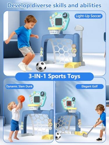 3 in 1 Toddler Basketball Hoop, Soccer Goal for Toddlers 1-3 indoor & outdoor , adjustable basketball hoop for kids, LED Scoreboard, Music & Educational Games for 18+M Boy Girl, Kids Sports Toys - Thumbnail 3