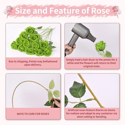 50 PCS Green Roses Artificial Flowers,Fake Green Roses Bouquet,Greens Artificial Silk Rose with Stems for DIY Wedding Flowers Decoration, Valentines Day, Bridal Bouquet Rose,Wedding Decoration - Thumbnail 3