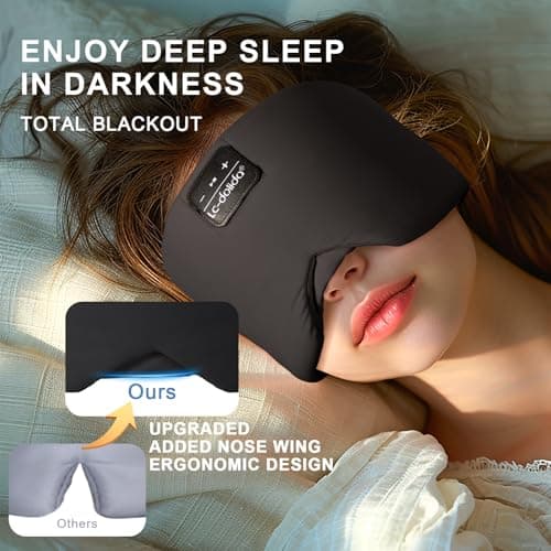 LC-dolida Sleep Mask with Bluetooth Headphones, Ice Silk Sleep Headphones with Bluetooth 5.4, Total Blackout Eye Mask for Sleeping, Sleep Soft Mask for Women Men, All Night Sleep, Travel(Black) - Thumbnail 4