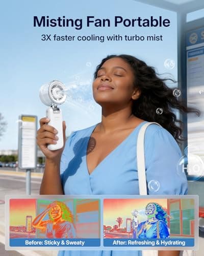 Bearwind Misting Fan Portable - Handheld Turbo Fan with Mist, Spray Water Mister Fans, 4000mAh Rechargeable, 5-Speeds, Personal Gifts for Women Beach Travel Outdoor - White - Thumbnail 2