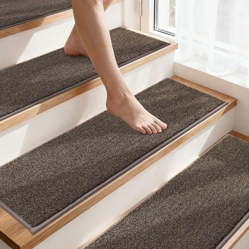 COSY HOMEER Stair Treads Non-Slip Carpet Stair Treads for Wooden Steps, Indoor Stair-Runner Rugs for Kids Elders & Pets 28"x9" (4Pc, Brown) - Image 1