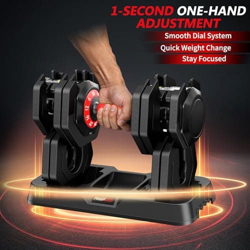 Mouldbody Adjustable Dumbbell Set Pair 50 lb, Adjustable Dumbbells 10-in-1 Free Weight Set, 1-Second Dial Weight Adjustment,Space-Saving Design with Storage Base, Home Gym Strength Training Equipment - Thumbnail 4