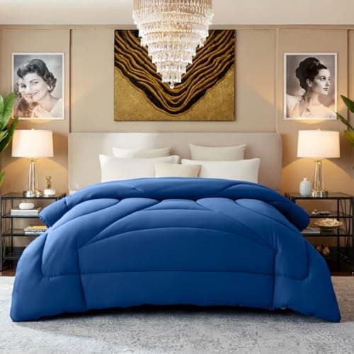Yuncojin Down Alternative Comforter Twin Size,Soft Fluffy Duvet Insert for All Seasons,Lightweight Winter Bed Quilt,Skin Friendly,Navy Blue,68"x90" - Thumbnail 2