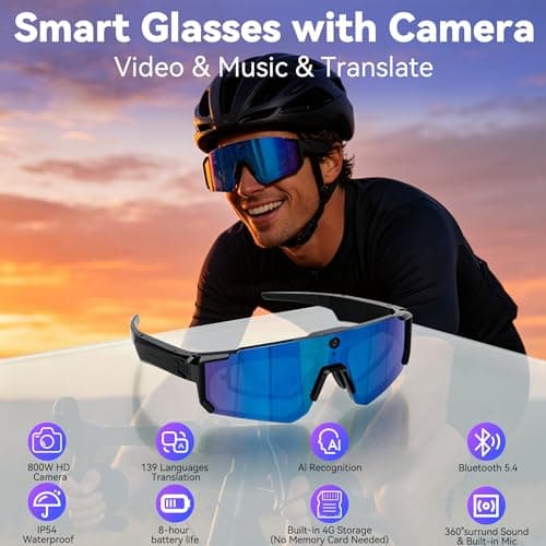 Osawalla AI Smart Glasses with Camera, HD Stabilized Video Recording Glasses, Waterproof Bluetooth Sunglasses with Ai Assistant, Touch Control, UV Protection for Cycling Skiing Outdoor Sports Orange - Thumbnail 2