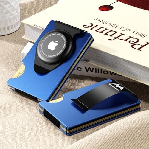 Apple Airtag Wallet Men Slim : Metal Air Tag Wallets Wallet with 2 Money Clip Replaceable Gift Boxed Set for Male Husband at Anniversay Brithday - Thumbnail 4
