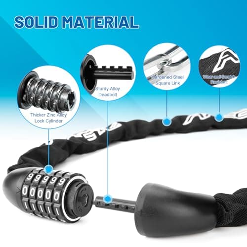 APECYC Bike Locks Heavy Duty Anti Theft, 5 Digit Combination Bike Chain Lock, 4FT Security Bicycle Lock Hardened Steel Square Chains for Bicycle, E-Bike, Motorcycle, Scooter, Gate - Thumbnail 5