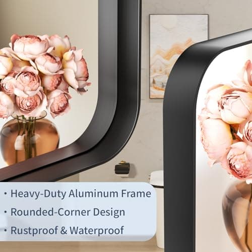 Venlus 55×30 Black Vanity Mirror for Bathroom Sink - Rectangle Aluminum Frame Mirror with Tempered Glass & Rounded Corners for Living Room, Hallway, Horizontal/Vertical, Home Decor - Thumbnail 5