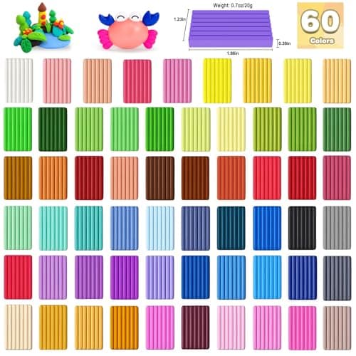Ixiaoyoo 60 Colors Polymer Clay, DIY Modeling Clay Starter kit for Kids, Oven Baked Model Clay Art & Crafts Toys with Sculpting Tools, Non-Sticky, Birthday & Christmas Gift for Kids & Adults Artists - Thumbnail 2
