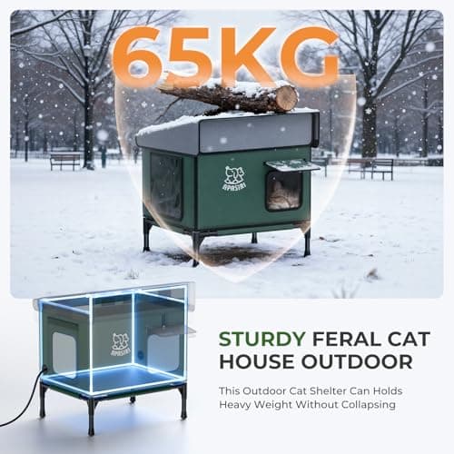 Apasiri Heated Cat House for Outdoor: Weatherproof Outside Cat Shelter, Insulated Cat House Outdoor with Heated Pad, Sloping Roof & Escape Door, Elevated Base for Stray Cats, Large - Thumbnail 4