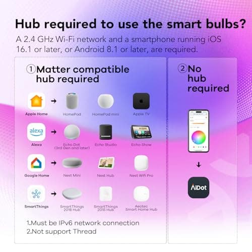 OREiN Matter Smart Light Bulb, 1100 Lumens 75W Equivalent Smart Light Bulbs, Color Changing Light Bulbs Work with Apple Home, Alexa, Google Home, SmartThings, A19 Smart Bulbs 2.4Ghz WiFi, 2Pack - Thumbnail 5
