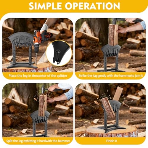 BAYQISI Kindling Splitter for Wood,One-Piece Molding Cast Iron Log Splitter,Manual Wood Splitter with 3 Lbs Sledge Hammer,Firewood Splitter Tool（Medium-Sized） - Thumbnail 5