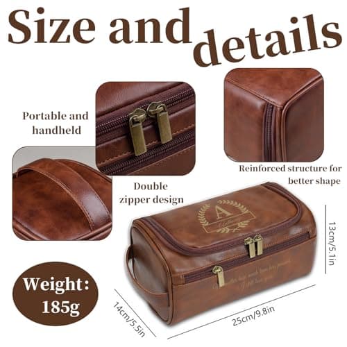 Umitive Personalized Gifts for Men Toiletry Bag, Custom Engraved Travel Dopp Kit with Name Initials, Valentines Gift, Groomsmen & Best Man Gift, Father’s Day, Wedding for Husband (Coffee Brown) - Thumbnail 2