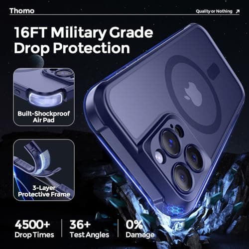 Thomo Magnetic for iPhone 16 Pro Max Case, [Full Camera Protection] [Compatible with Magsafe] Military-Grade Shockproof, Anti-Fingerprint Translucent Matte Phone Case,Deep Blue - Thumbnail 5