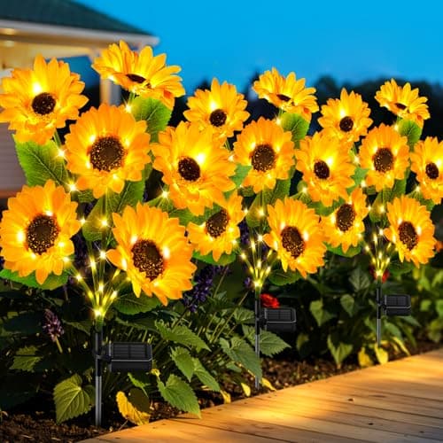 Solar Sunflower Lights Outdoor Waterproof - 3 Pack with 18 Bright Solar Sunflower Lights, IP65 Waterproof Light for Outdoor Flower Bed, Yard, Pathway, Patio Decor - for Mom, Women, Grandma - Image 1