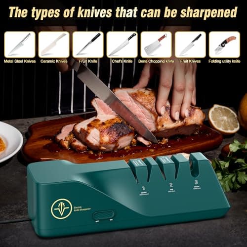 Knife Sharpener, Diamond Abrasives Electric Knife Sharpener for Stainless Steel and Ceramic Knives, with Dust Collection Box, Quick Sharpening & Polishing - Thumbnail 5