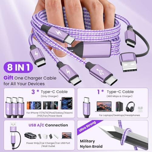 Jogrytece USB C Splitter Multi Charging Cable, USB C to USB C Cable with 4 X Type-C, Travel Holiday Essentials Phone Charger Cord for iPhone 17/16/15, Galaxy, Android 2Pack 5FT Purple - Thumbnail 3