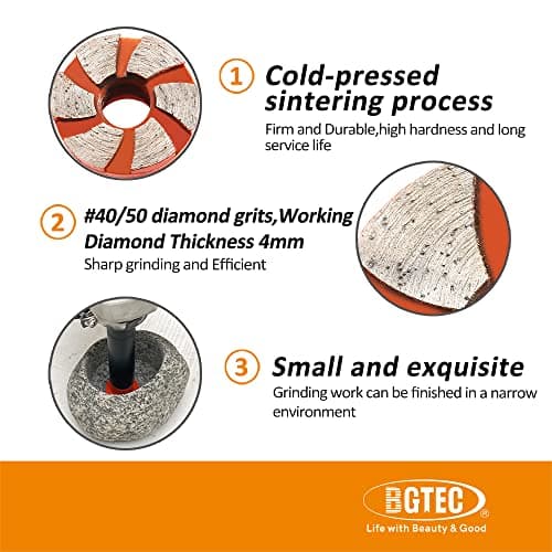 BGTEC Diamond Grinding Wheel 48mm for Polishing and Cleaning Stone flowerpots, Cobblestone, Marble,Concrete,and Thinset Removing, Angle Grinder,Cleaning Bottom, 2 pcs - Thumbnail 4