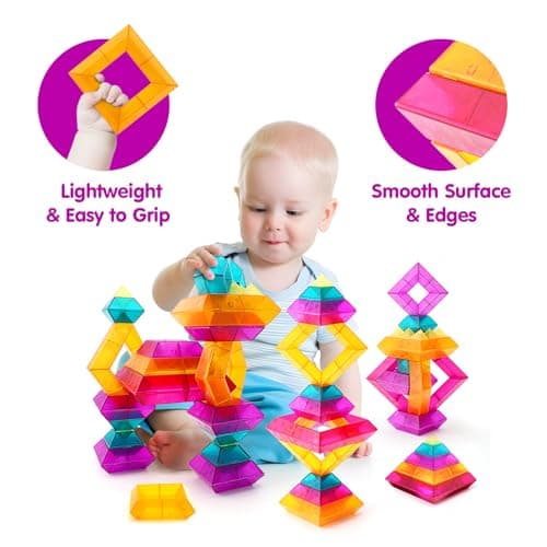 30-Piece Building Blocks Set for Kids - STEM Preschool Learning Activities Ages 3-6 Years Old, Light Table Compatible Educational Stacking Toys - Thumbnail 6