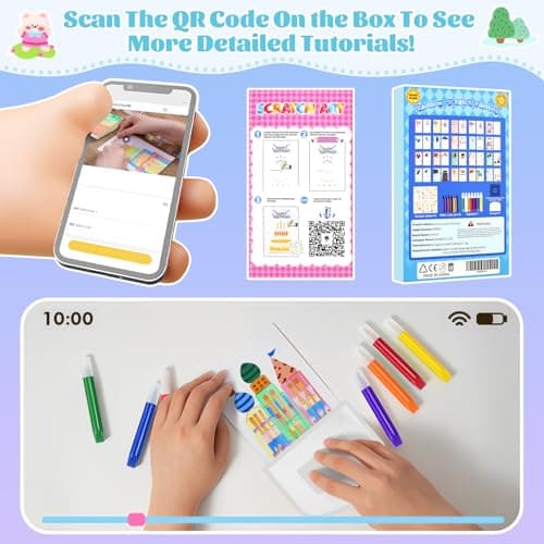GAKICO Rainbow Scratch Art for Kids: Creative Squeegee Painting Kits, Rainbow Scratch Paper Art Set, Squeeze Magic Reveal Craft Kits, DIY Postcards Party Favors Novelty Gifts for Girls Boys - Thumbnail 5