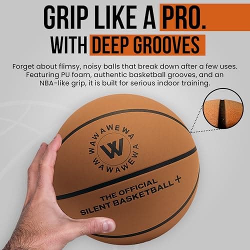 WAWAWEWA The Official Silent Basketball Size 7 (29.5") - Grooved Airless Indoor Basketball for Quiet Dribbling and Indoor Training - Real Feel PU Foam Ball - Thumbnail 3