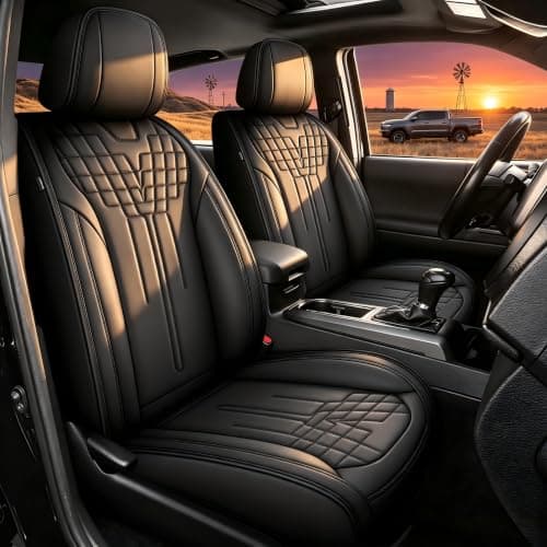 BELBUS Full Toyota Tacoma 2024 2025 2026 Seat Covers Faux Leather Truck Seat Covers Full Set Pick-up Double Cab SR,SR5,TRD Sport,TRD Off-Road,Fully Covered Car Seat Protector(5 Seats, Black) - Image 1