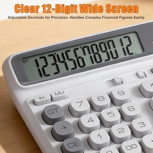Niodel 12-Digit Desktop Calculator, Modern Color-Clash Aesthetic Design, Dual Power (Solar & Battery), Ergonomic Tilted Large LCD Display for Office, School and Accounting (Silver) - Thumbnail 5