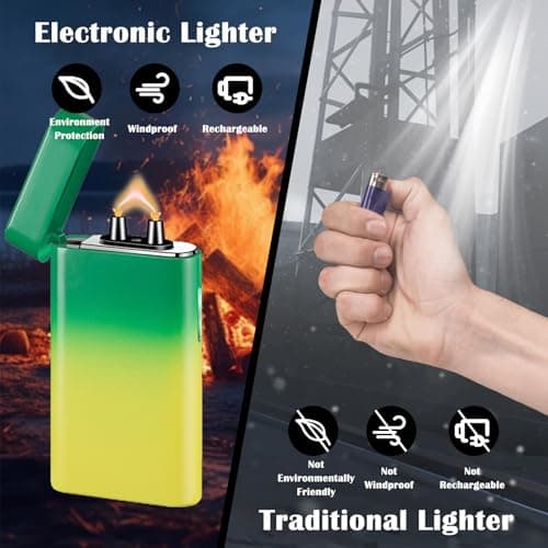 RSBYE Electric Lighter Rechargeable Arc Lighter USB C Electronic Plasma Lighters Metal Chargeable Lighters with LED Dazzling Power Display Design for Outdoor, Camping, BBQ (YellowGreen) - Thumbnail 5