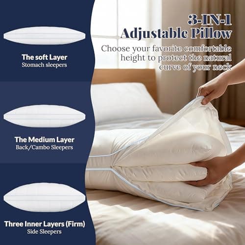 PlushHavenCloud 3-in-1 Adjustable Pillows Bed Pillow King Size Set of 2 - Luxury Hotel Collection Pillows for Sleeping, Customizable Firmness & Height Pillow for Back, Stomach or Side Sleepers - Thumbnail 2