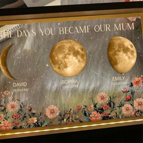 CraffBase Moms Sky Led Light Frame Mommy's Universe Light Box The Day You Became Our Mom LED Picture Frame Mothers Day Moon Phase Gifts for Mom Grandma - Thumbnail 4