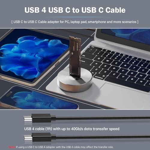 AMZPILOT 40Gbps USB 4 M.2 NVMe SSD to USB C Docking Station, M2 SSD to USB C Reader Adapter for M 2 M Key, B+M Key PCIE NVMe SSD Dock, Size for 22110 2280 2260 2242 2230 Enclosure - Aluminum Alloy - Thumbnail 6