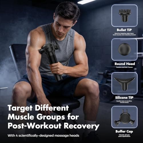 BOWENDA Deep Tissue Massage Gun with Heating, 7000 RPM Handheld Vibrating Muscle Massager with 4 Speeds & 3 Heads, Ideal Gift for Family & Sports Enthusiasts - Thumbnail 3