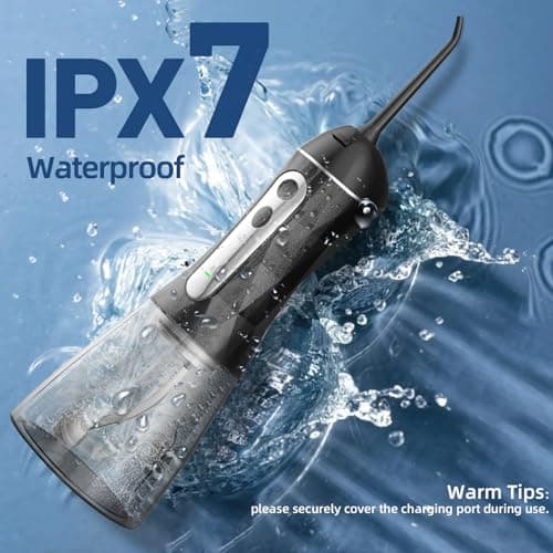 Water Dental Flosser Teeth Pick: Portable Cordless Oral Irrigator 320ML Rechargeable Travel Irrigation Cleaner IPX7 Waterproof Electric Flossing Machine for Teeth Cleaning (Black) - Thumbnail 6