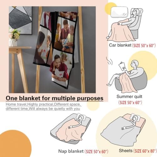 Gifts for Dad Mom from Daughter Custom Blanket with Picture Text Customized Memories Souvenir with Photos for Husband Wife Couple Girlfriend Boyfriend Personalized Birthday Ideas Soft Warm - Thumbnail 6