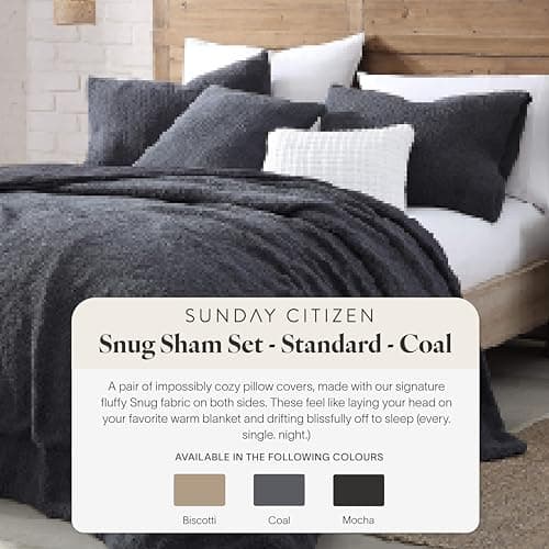 Sunday Citizen Snug Sham Set (Set of 2) – Ultra Soft Fluffy Pillow Shams, Decorative Bed Pillow Shams - Signature Snug Fabric, Hypoallergenic, Machine Washable - Standard (20.5" x 26.5") - Coal - Thumbnail 3