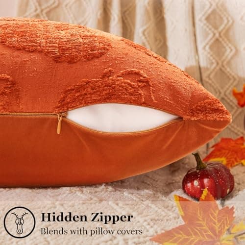 decorUhome Decorative Two Rust Pumpkins Thanksgiving Throw Pillow Covers 20x20 Set of 2, Soft Chenille Jacquard Farmhouse Textured Pillow Covers for Couch Bed Sofa Autumn Harvest Halloween Holiday - Thumbnail 2