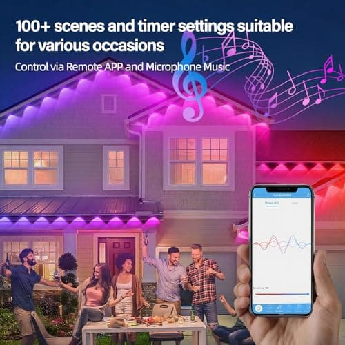 AHAWILL Permanent Outdoor RGB Lights with IP67 Waterproof, Smart Outdoor String Lights Remote Control, Eaves Lights with App, Daily and Accent Lighting for Halloween,Christmas Holiday Decor(200ft) - Thumbnail 5