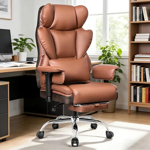 ALLGOD Heavy Duty Big and Tall Office Chair 500LBS, Ergonomic High Back Executive Desk Chair with Footrest, 23.6'' Wide Padded Seat Gaming Computer Chair with Lumbar Support, Adjustable Armrest, Brown