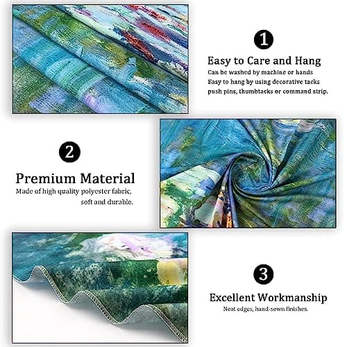Avinyl Monet Waterlily Wall Tapestry, Green Floral Plant Art Poster for Bedroom Girls Boys, Small Nature Flower Pond Wall Hanging, Watercolor Tapestries for Living Room Dorm Decor 39in X 51in - Thumbnail 6
