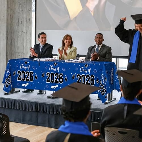 QZYL 4 Pack Graduation Tablecloth, 54" x 108" Blue Graduation Table Decorations 2026, Plastic Table Cloth for Class of 2026 Congrats Grad, Rectangle Disposable Grad Party Decorations Supplies Favors - Thumbnail 4