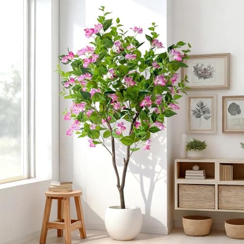 Erimda 5FT Artificial Bougainvillea Tree Artificial Tree Tall Potted Fake Bougainvillea Trees for Outdoor Indoor Lifelike Potted Faux Plants with Wood Trunk and Flowers Office Wedding Home Decor - Thumbnail 6