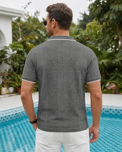 TRFIC Mens Polo Shirts Short Sleeve Casual Polo Shirt Vintage Golf T Shirts Old Money Tops Dark Gray - Thumbnail 4