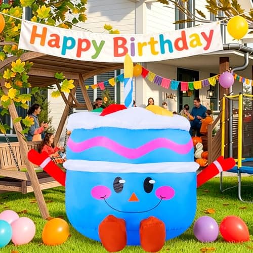 GIFTFIND 4.3Ft Cute Inflatable Cake Outdoor Decoration, Mirthful Cake Doll with Arm & Leg Blow Up Birthday Party Event Indoor Garden Lawn Yard Inflatables Decor, Blue - Thumbnail 3