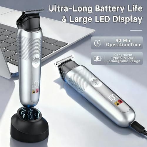 SUNNOW Electric 5-in-1 Body Hair Trimmer - Groin Trimmer for Men -Beard Trimmer for Men - Wet/Dry Shaver Groomer, Waterproof with LED Light, Gifts for Husband Father - Thumbnail 5