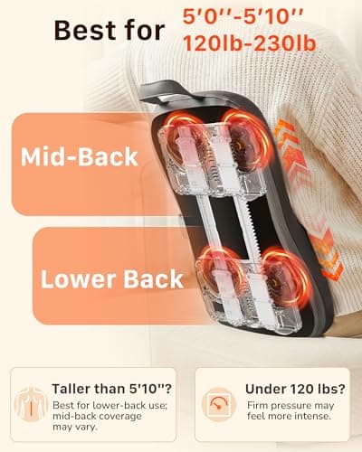 Musugy Back Massager for Pain Relief Deep Tissue : Rolling Up and Down, Not Just 4 Fixed Spots, Lower Back Massager with Heat, Shiatsu Kneading Massage for Office Home Use - Thumbnail 4