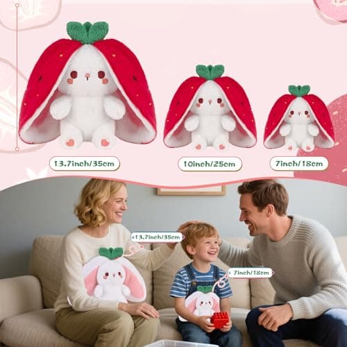 MIAODAM Easter Strawberry Bunny Plush Toy- Cute Soft Huggable Stuffed Animal for Kids & Collectors, Birthday Present & Nursery Decor 10inch - Thumbnail 3
